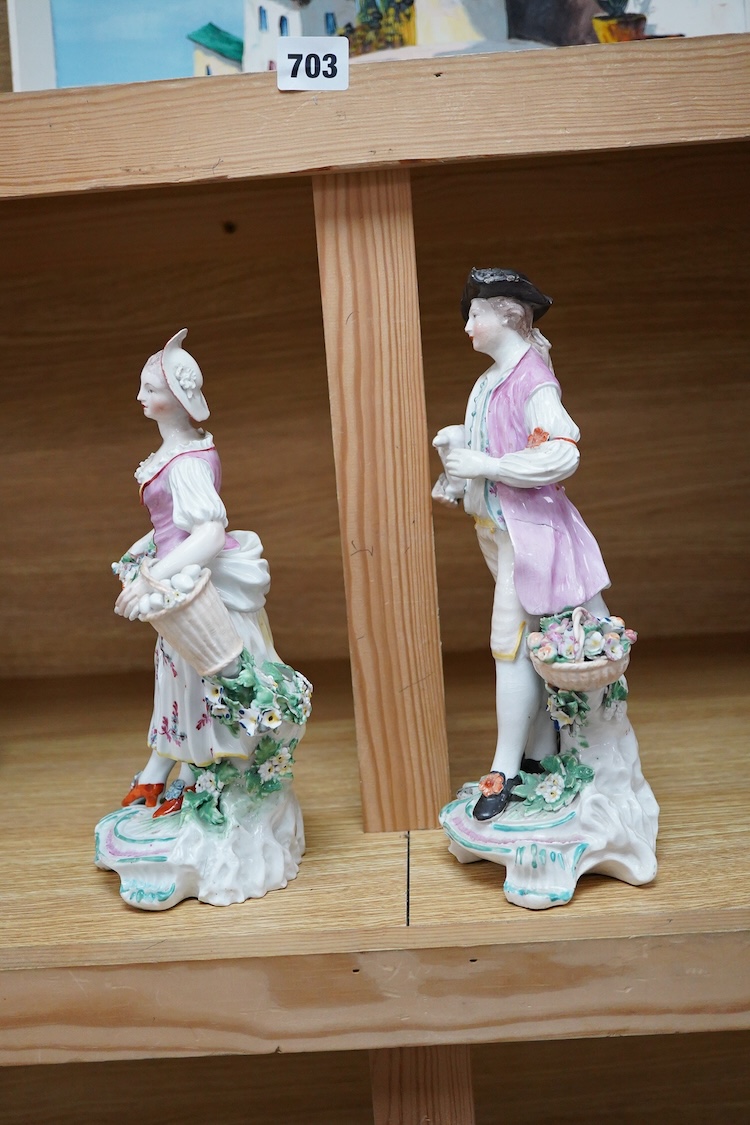 A pair of Derby figures of a lady and gentleman, c.1770-75, tallest 27cm high